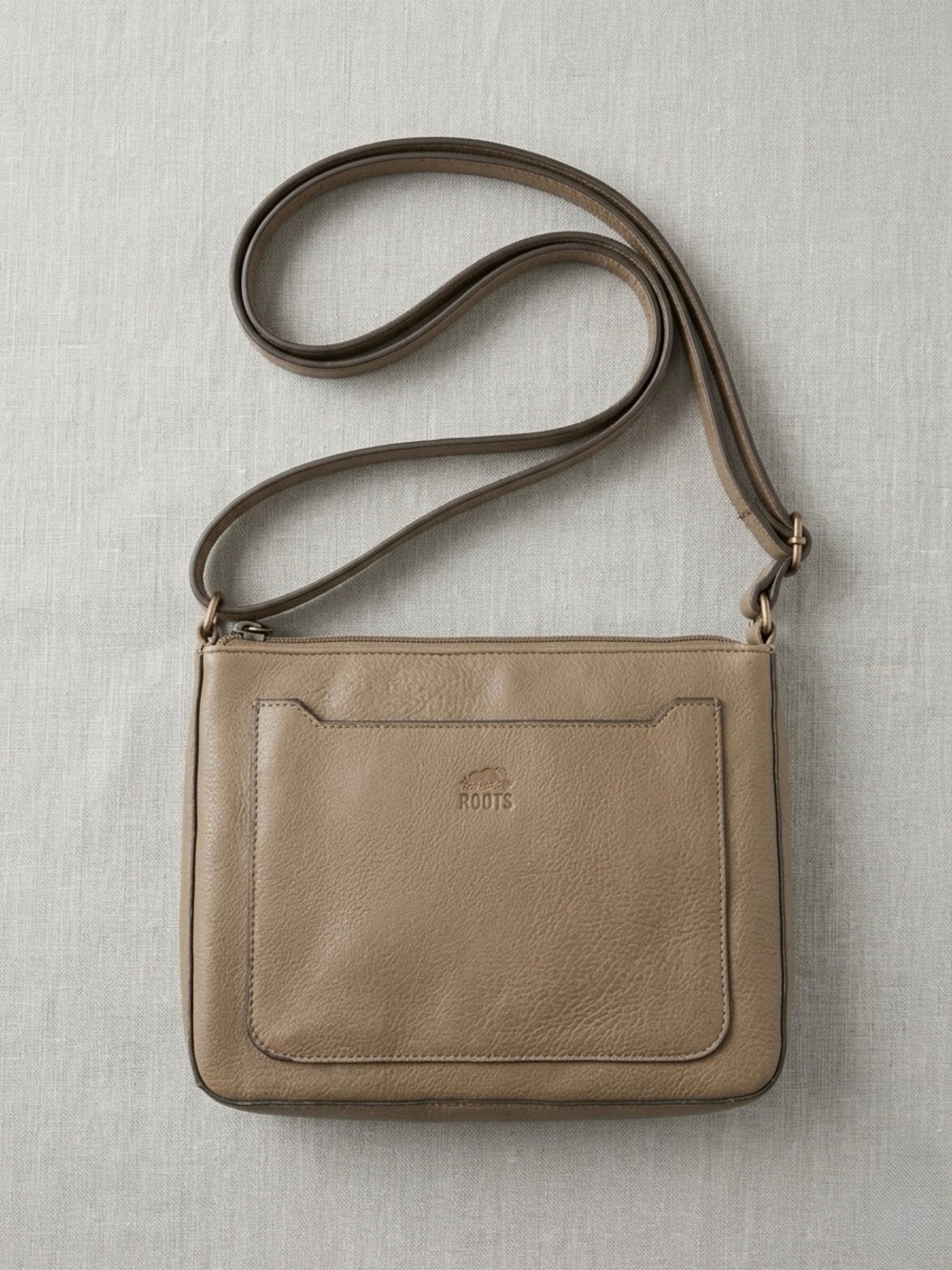 Roots Tan Brown Pebbled Faux Leather Crossbody Bag